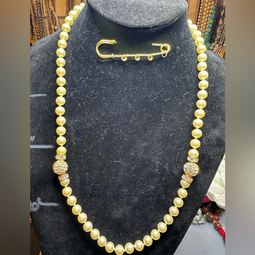 Nolan Miller Faux Pearl and Rhinestone Necklace and Bracelet Set